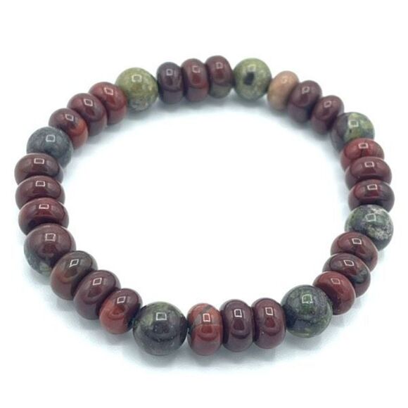 Crystal beaded stretch bracelet ONE NEW red jasper dragon bloodstone reiki medit - Picture 1 of 6